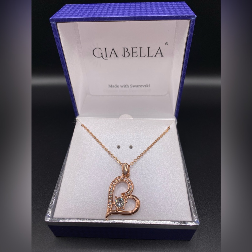 Gia Bella Swarovski Rose GoldTone Heart Necklace NIB